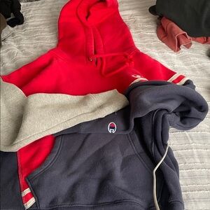 Champion Red and Navy Colorblock Hoodie